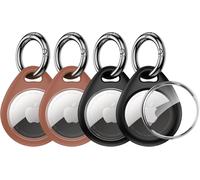 Airtag Key Ring [Pack Of 4] Protective Case For Airtags 2021 [With Ttransparent Tpu Cover] [Anti-Lost & Anti-Fall & Anti-Scratch] For Keys/Bags/Cat/Dog,Etc-2 Black + 2 Brown