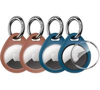 Airtag Key Ring [Pack Of 4] Protective Case For Airtags 2021 [With Ttransparent Tpu Cover] [Anti-Lost & Anti-Fall & Anti-Scratch] For Keys/Bags/Cat/Dog,Etc- 2 Brown + 2 Blue