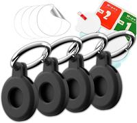 Airtag Keyring 4 X Black Airtag Case-Unbreakable-Integral Protection-Protects Apple Airtag From Falls And Scratches-Airtag Accessory-Airtag Key Holder For Dog/Cat/Children/Car Airtag Tracker