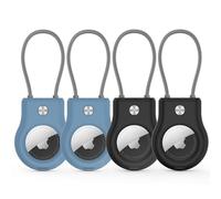 AirTag - Lot de 4 étuis de verrouillage Airtag avec câble métallique compatible avec Apple AirTags, étui de protection anti-perte ultra durable avec porte-clés pour bagages, clés, sac à dos, sac à