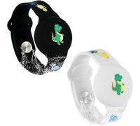 Airtag Strap Dinosaur Pattern Silicone Wristband For Kids,Toddlers And Elderly-Gps Tracker Case To Hide (Black,White)
