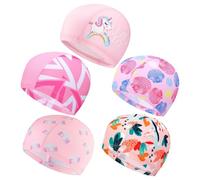 AIRTILY 5 Morceaux De Capuchon De Natation pour Enfants, Bonnet De Natation Confortable, Capuchon De Natation Imprimé De Dessins Dessinées, Bonnet De Nage Étanche Élastique, Équipement De Natation.