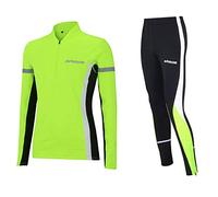 Airtracks Ensemble de course thermique pour femme - Pantalon de course long + t-shirt thermique à manches longues - Chaud - Respirant - Réflecteurs, fluo, S