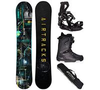 AIRTRACKS Snowboard Set Pack Planche Data Zero Rocker Wide 155 - Fixations Master - Chaussures Strong ATOP 44 - SB Bag