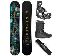 AIRTRACKS Snowboard Set Pack Planche Data Zero Rocker Wide 160 - Fixations Master - Chaussures Star Black 43 - SB Bag