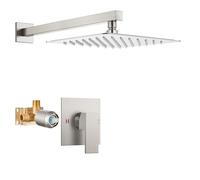 Airuida Kit de mitigeur de douche mural, Accessoire Douche en nickel brossé avec pommeau de douche carré de 25,4 cm à filetage mâle avec valve rugueuse