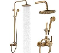 Airuida Pommeau de douche en laiton antique avec poignée unique 20,3 cm en cuivre massif Diverteur de pomme de douche réglable double fonction robinet de douche