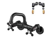 Airuida Robinet de cuisine mural en bronze huilé de 10 cm - Portée du bec central réglable - Double poignées croisées de 7,6 cm à 22,9 cm - Robinet mitigeur d'eau rotatif à 360°