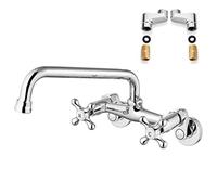 Airuida Robinet de cuisine mural poli chromé avec bec verseur de 20,3 cm, poignées doubles croisées centrales réglables de 7,6 cm à 22,9 cm, robinet mélangeur d'eau chaude et froide, robinet rotatif à