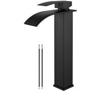 Airuida Robinet de salle de bain cascade noir mat en laiton à poignée unique avec grand bec rectangulaire pour lavabo