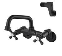 Airuida Robinet d'évier de cuisine à montage mural noir mat de 15 cm, portée du bec réglable, poignées doubles croisées de 7,6 cm à 22,9 cm, robinet mélangeur d'eau chaude et froide, robinet rotatif à