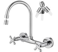 Airuida Robinet d'évier de cuisine chromé poli, 20,3 cm, double croix centrale, bec pivotant à 360 degrés, robinet mitigeur de cuisine commercial