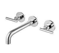 Airuida Robinet d'évier de salle de bain à montage mural - Robinet mitigeur à 2 leviers - 3 trous - Bec pivotant à 360° avec valve en laiton brut - Chrome poli