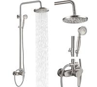 Airuida Système de douche avec tuyau exposé 20,3 cm Robinet de douche double fonction à poignée unique nickel brossé