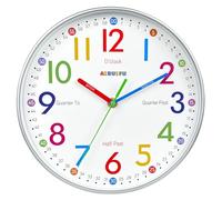 AIRUIFU Horloge Murale Enfant-Horloge Enfant Apprentissage-Horloge Murale Éducative pour Enfants, Time Teacher Analogique avec Exercices,pour Aider Les Enfants À Lire L'heure Plus Facilement(25cm)