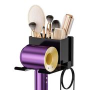 AIRUJIA Porte Seche Cheveux Mural avec Panier De Rangement, Organisateur pour Accessoires De Coiffure dans La Salle De Bain, Support Seche Cheveux pour Coiffeuse, Noir