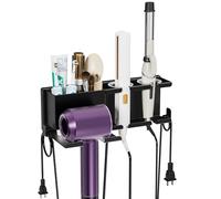 AIRUJIA Support Seche Cheveux Mural avec Panier De Rangement, Support De Lisseur avec Range-Câbles, Support De Rangement Multifonctionnel Pour Salle De Bain Et Salon De Coiffure