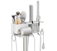 AIRUJIA Support Seche Cheveux Mural avec Panier De Rangement, Support De Lisseur avec Range-Câbles, Support De Rangement Multifonctionnel pour Salle De Bain Et Salon De Coiffure, Blanc