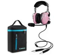 AIRVOICE Casque d'aviation PNR pour pilotes avec son mono et suppression passive du bruit, coussinets confortables, microphone flexible et étui de transport, couleur rose