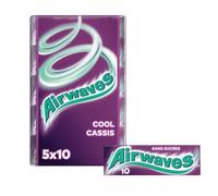 AIRWAVES - Chewing-Gum Goût Cassis - Sans Sucre - Fraîcheur Mentholée - 5 Paquets de 10 Dragées - 70g