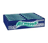 AIRWAVES - Chewing-Gum Menthol & Eucalyptus - Sans Sucres - Grand format - 30 Paquets de 10 Dragées - 420g