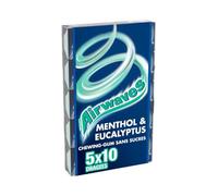 AIRWAVES Chewing-gum Menthol & Eucalyptus sans sucres — 5 paquets de 10 dragées — 70 g