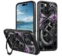 AIRWEE Coque magnétique avec support pour iPhone 16 Pro 5G 6,3", couverture complète arrière rigide antichoc avec béquille rotative à 360°, prend en charge le support magnétique de voiture et le