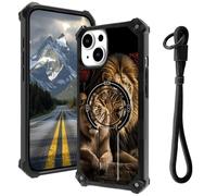 AIRWEE Coque pour iPhone 15 Plus 5G avec béquille cachée et dragonne, support magnétique de voiture, coque robuste de qualité militaire pour iPhone 15 Plus 6,7", amour du lion