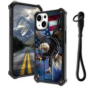 AIRWEE Coque pour iPhone 15 Plus 5G avec béquille cachée et dragonne, support magnétique de voiture, robuste de qualité militaire, coque antichoc pour iPhone 15 Plus 6,7", aigle volant