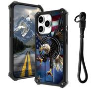 AIRWEE Coque pour iPhone 15 Pro Max 5G avec béquille cachée et dragonne, compatible avec support magnétique de voiture, coque robuste de qualité militaire pour iPhone 15 Pro Max 6,7", aigle volant