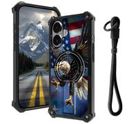 AIRWEE Coque pour iPhone 16 Plus 5G avec béquille cachée et dragonne, support magnétique de voiture, robuste de qualité militaire, coque antichoc pour iPhone 16 Plus 6,7", aigle volant