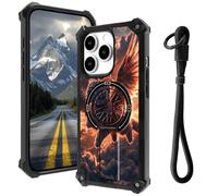 AIRWEE Coque pour iPhone 16 Pro Max 5G avec béquille cachée et dragonne, support magnétique de voiture, coque robuste de qualité militaire antichoc pour iPhone 16 Pro Max 6,9", chat volant ciel