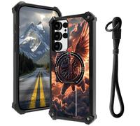 AIRWEE Coque pour Samsung Galaxy S24 Ultra avec béquille cachée et dragonne, support magnétique de voiture, robuste de qualité militaire, coque antichoc pour Galaxy S24 Ultra 5G 6,8", chat volant ciel