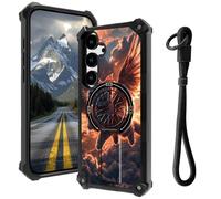 AIRWEE Coque pour Samsung Galaxy S25 avec béquille cachée et dragonne, support magnétique de voiture, robuste de qualité militaire, coque antichoc pour Galaxy S25 5G 6,2", chat volant ciel
