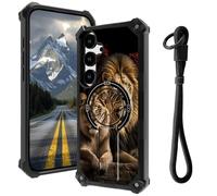AIRWEE Coque pour Samsung Galaxy S25 Plus avec béquille cachée et dragonne, support magnétique de voiture, robuste de qualité militaire, coque antichoc pour Galaxy S25 Plus 5G 6,7", amour du lion