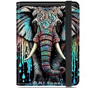 AIRWEE Étui pour passeport et carte de vaccin, étui portefeuille en cuir avec blocage RFID et fente pour carte de vaccin CDC + étui à passeport en métal noir, Éléphant coloré., Passport Holder Cover