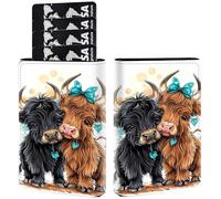 AIRWEE Porte-cartes de crédit en cuir synthétique à trois volets, avec blocage RFID et fermeture magnétique, pour cartes de crédit, espèces, poche fine pour homme et femme, A1, Jolies vaches des