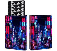 AIRWEE Porte-cartes de crédit en cuir synthétique à trois volets, avec blocage RFID et fermeture magnétique, pour cartes de crédit, espèces, poche fine pour homme et femme, A2, Tokyo Street