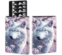 AIRWEE Porte-cartes de crédit en cuir synthétique à trois volets, avec blocage RFID et fermeture magnétique, poche fine pour cartes de crédit et espèces, pour homme et femme, A9, Sakura Wolf