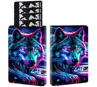 AIRWEE Porte-cartes de crédit en cuir synthétique à trois volets, avec blocage RFID et fermeture magnétique, pour cartes de crédit, espèces, poche fine pour homme et femme, A4, Neon Wolf