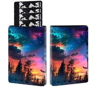 AIRWEE Porte-cartes de crédit en cuir synthétique à trois volets, avec blocage RFID et fermeture magnétique, pour cartes de crédit, espèces, poche fine pour homme et femme, A4, Sunset Forest