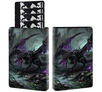 AIRWEE Porte-cartes de crédit en cuir synthétique à trois volets, avec blocage RFID et fermeture magnétique, pour cartes de crédit, espèces, poche fine pour homme et femme, A1, Dragon - Violet