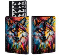 AIRWEE Porte-cartes de crédit en cuir synthétique à trois volets, avec blocage RFID et fermeture magnétique, poche fine pour cartes de crédit pour homme et femme, A5, Wolf Dream