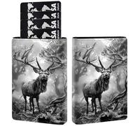 AIRWEE Porte-cartes de crédit en cuir synthétique à trois volets, avec blocage RFID et fermeture magnétique, pour cartes de crédit, espèces, poche fine pour homme et femme, A6, Cerf noir et blanc