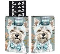 AIRWEE Porte-cartes de crédit en cuir synthétique à trois volets avec fente pour cartes, blocage RFID et fermeture magnétique, poche fine pour homme et femme, A7, Gentleman Dog