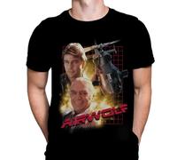 Airwolf - 80's TV Show Movie Art- T-Shirt - Helicopter, Action 1980's Retro BlackXX-Large