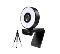 AIRYSSFU Webcam, Webcam de Diffusion en Direct à Mise Point Fixe FHD 1080P avec Double Anneau Lumineux 30FPS caméra Web trépied USB for PC Portable for Les conférences