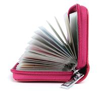 AirZyx Porte Cartes de Crédit Femme Homme Cuir Protecteur RFID 26 Fentes Coloré (Rose Rouge)