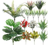 Aisamco 22 pièces Plantes artificielles pour la décoration extérieure, tiges de Verdure Artificielle Fausses Feuilles en Plastique résistantes aux UV pour Patio Jardin Porche Jardin jardinière