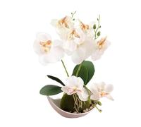 Aisamco Fleurs d'Orchidées Artificielles avec Pot Blanc en Plastique Fausses Fleurs de Phalaenopsis avec Pot Fleur Artificielle pour la Décoration de Bureau de Mariage à la Maison